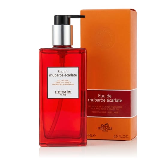 Hermès Eau de Rhubarbe Écarlate dušigeeli pudeli lähivõte