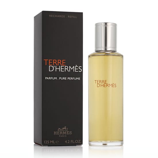 Close-up of the elegant Hermès Terre D'Hermès Parfum bottle