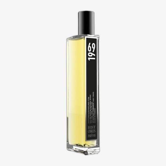 Original packaging of histoires de parfums 1969 edp miniature Close-up of histoires de parfums 1969 edp miniature bottle