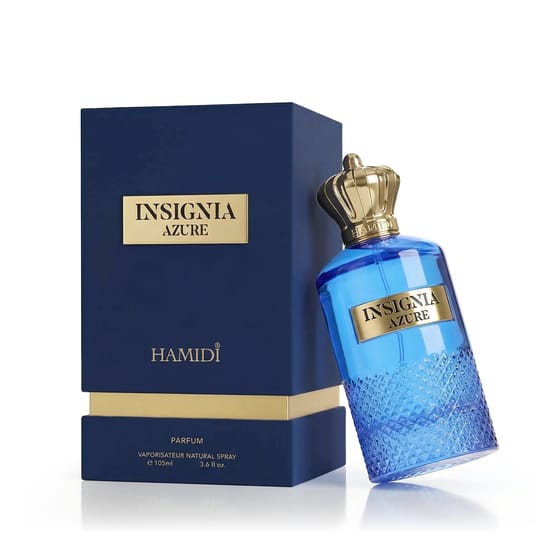 Бутылка парфюма Hamidi Insignia Azure EDP 10 вблизи