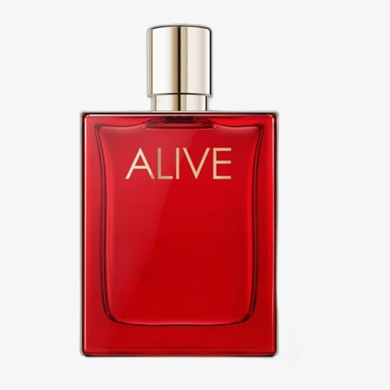 Original packaging of Hugo Boss Boss Alive Parfum Close-up of Hugo Boss Boss Alive Parfum bottle