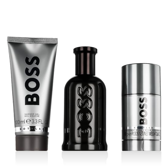 Elegant packaging of Boss Bottled Parfum set