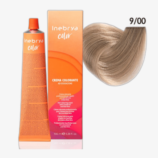 Inebrya Color Natural Intense (9/00 Väga Hele Intensiivne Blond) juuksevärvi pudel ja pakend