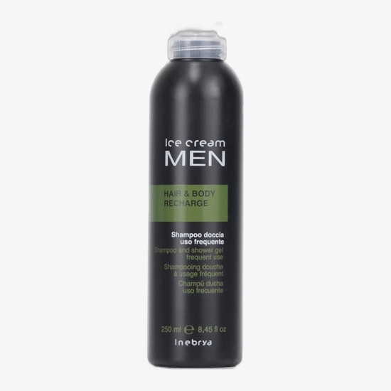 Close-up of Inebrya Ice Cream Sun Care Hair & Body Wash Bottle