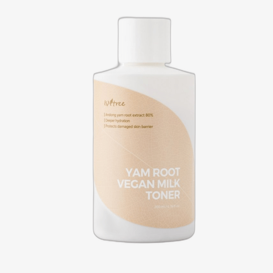 Bottle of Isntree yam root vegan milk toner with natural ingredients