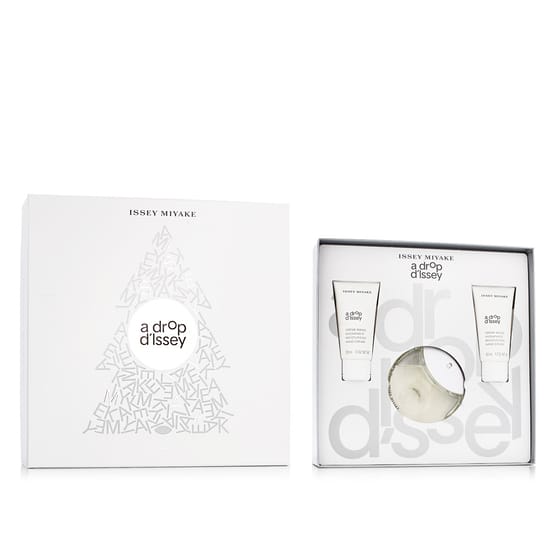 Крупный план набора Issey Miyake A Drop d'Issey EDP и кремов для рук