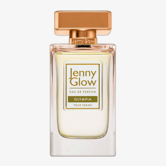 Close-up of Jenny Glow Olympia EDP bottle