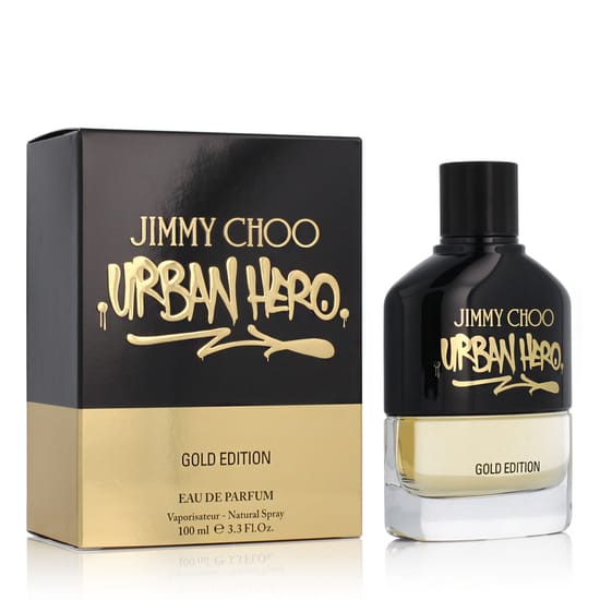 Sophisticated bottle of Jimmy Choo Urban Hero Gold Edition Eau De Parfum 100 ml