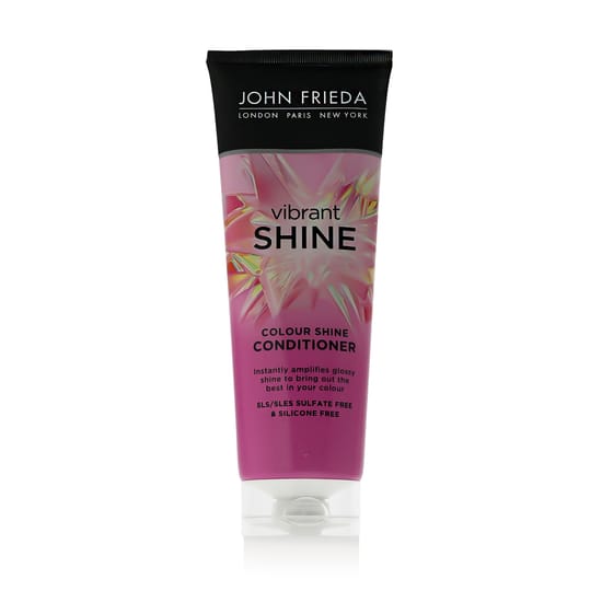 Close-up of John Frieda Vibrant Shine Colour Shine Conditioner bottle