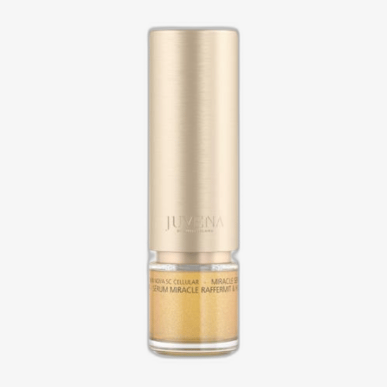Close-up of Juvena Miracle Firm & Hydrate Serum bottle