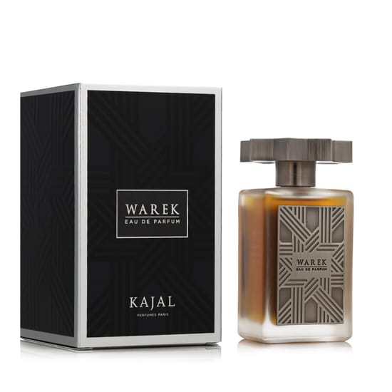 Packaging of original Kajal Warek EDP perfume Close-up of Kajal Warek EDP bottle