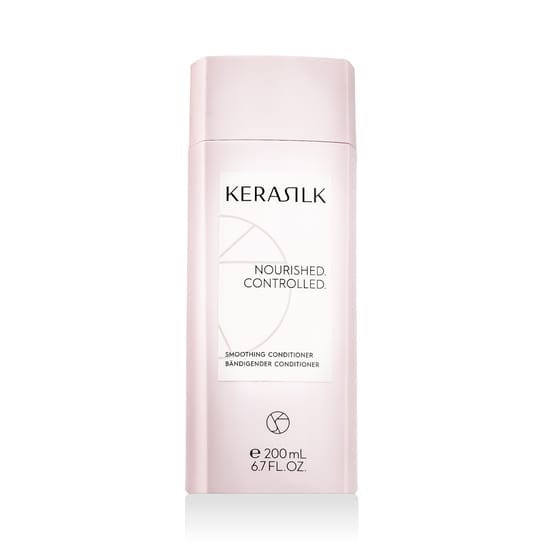Оригинальная упаковка кондиционера KERASILK Essentials Smoothing Conditioner Бутылка кондиционера KERASILK Essentials Smoothing Conditioner крупным планом