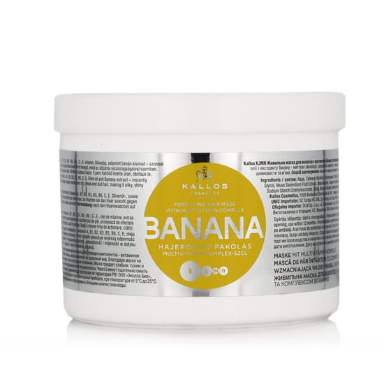 Kallos banana fortifying hair mask in a 500 ml jar
