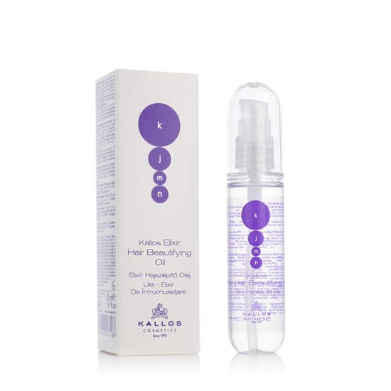 Close-up of Kallos Elixir Hair Beautifying Oil bottle
