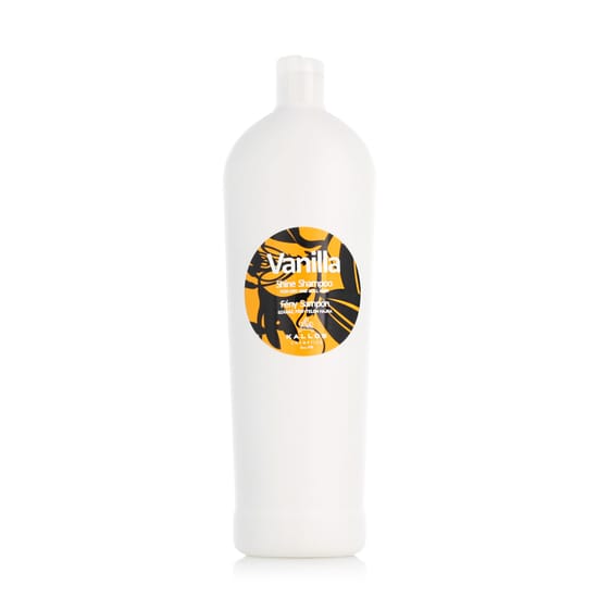 Bottle of kallos vanilla shampoo 1000 ml on display