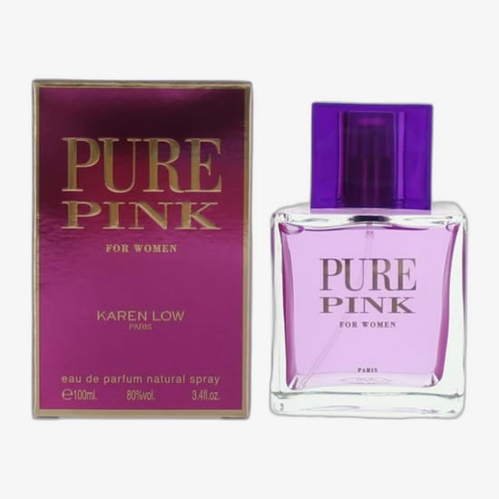 Karen Low Pure Pink EDP originaalpakendi pilt Karen Low Pure Pink EDP lõhnapudeli lähedalt pilt