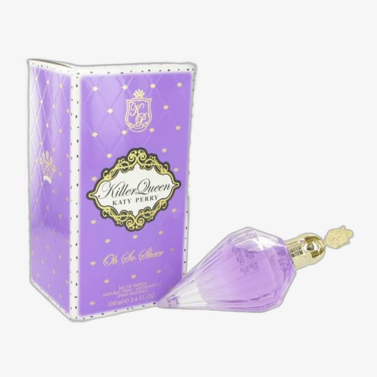 Katy Perry Killer Queen parfüümi pakend Katy Perry Killer Queen Eau De Parfum pudel lähedalt