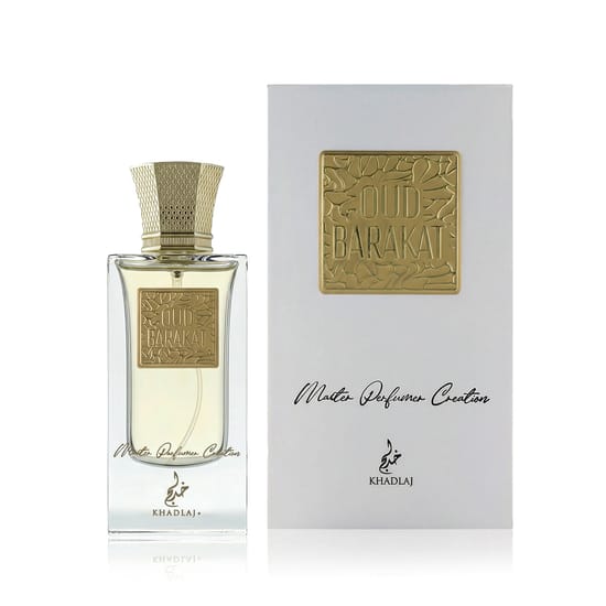 Close-up of Khadlaj Oud Barakat EDP bottle