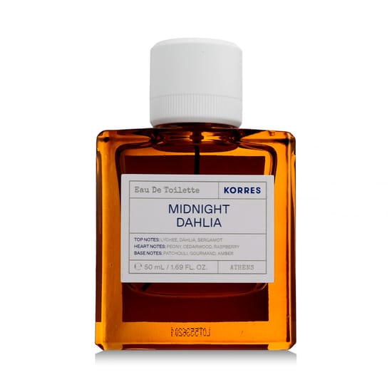 Close-up of Korres Midnight Dahlia EDT bottle