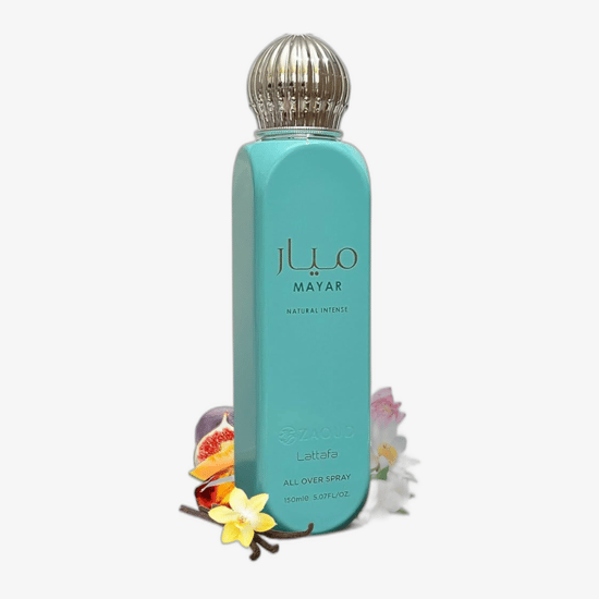 Close-up of Lattafa Mayar Hair & Body Mist bottle