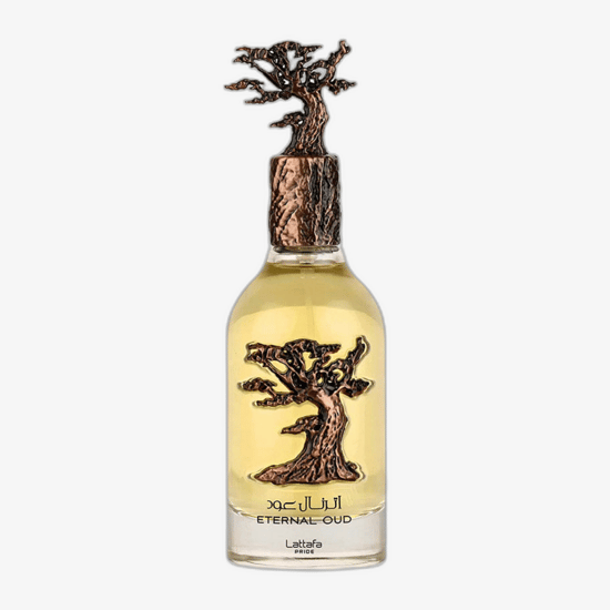 Lattafa Pride Eternal Oud EDP näidispudeli detailne vaade, minimalistlik ja modernne pudelidisain