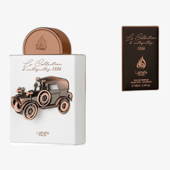Elegant bottle of lattafa pride la collection d'antiquites 1886 edp