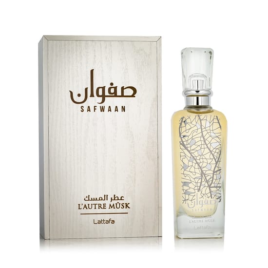 Close-up of Lattafa Safwaan L'Autre Musk perfume bottle