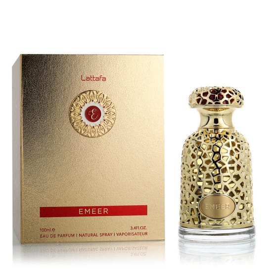Stylish packaging of Lattafa Emeer EDP fragrance Sleek bottle of Lattafa Emeer EDP close-up