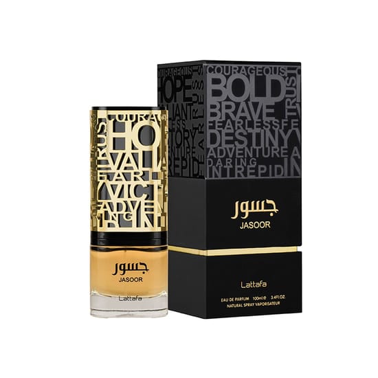 Lattafa Jasoor Eau de Parfum packaging design Chic bottle of Lattafa Jasoor Eau de Parfum