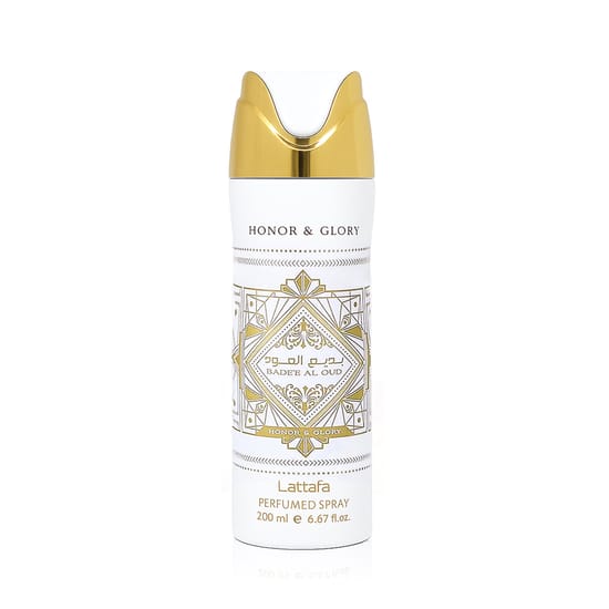 Lattafa Bade'e Al Oud Honor & Glory deodorant VAPO – minimalistliku disainiga pudel