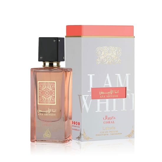 Close-up of Lattafa Ana Abiyedh Coral EDP bottle