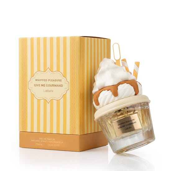 Bottle of Lattafa Give Me Gourmand Whipped Pleasure EDP up close
