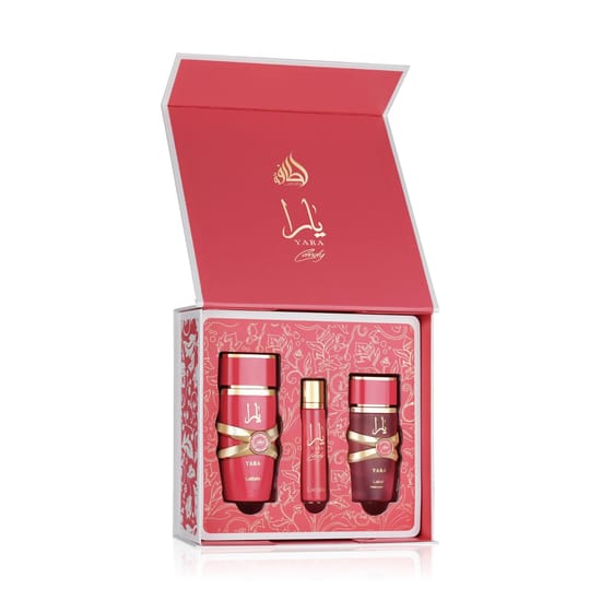 Парфюмерный набор Lattafa Yara Candy: минималистичный дизайн, парфюм, мини-EDP и спрей для волос