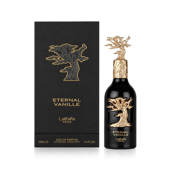 Bottle of Lattafa Pride Eternal Vanille EDP up close