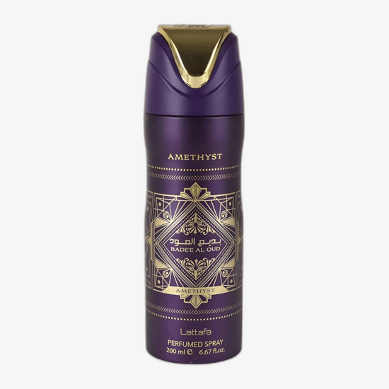 Lattafa Bade'e Al Oud Amethyst deodorant pakend ja pudel