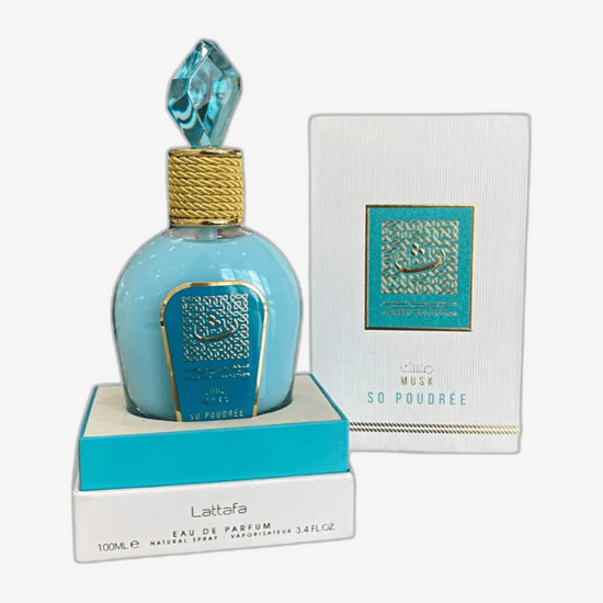 Close-up of Lattafa Musk So Poudrée EDP bottle
