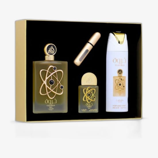Набор Lattafa Pride Tharwah Gold EDP, включая 100 мл, 20 мл и боди-спрей 200 мл