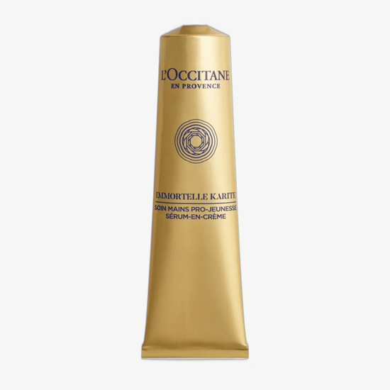 Тюбик крема для рук L'Occitane Immortelle Karite Pro-Youth крупным планом