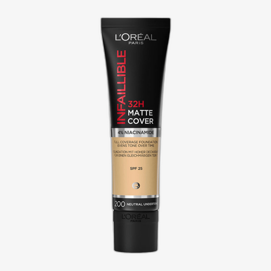 Бутылка тонального крема L'Oréal Paris Infallible 32H Matte Cover SPF 25, крупный план