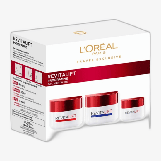 L'Oréal Paris Revitalift Routine Set hoolikalt kujundatud pakend L'Oréal Paris Revitalift Routine Set elegantsed pakendid ja tooted