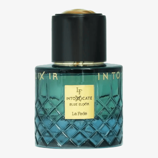 Minimalist bottle of La Fede Intoxicate Blue Elixir EP showcasing refined elegance