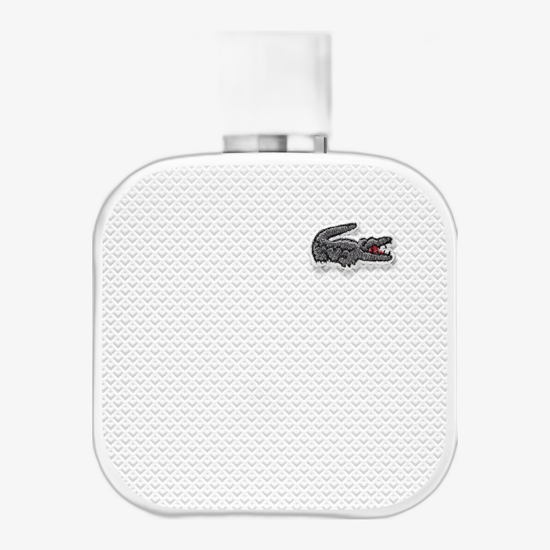 Close-up of Lacoste L.12.12 Blanc EDP bottle