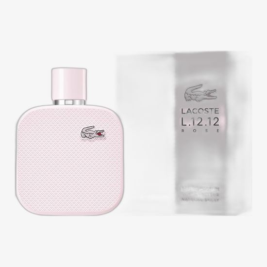 Lacoste L.12.12 Rose EDP perfume bottle and packaging