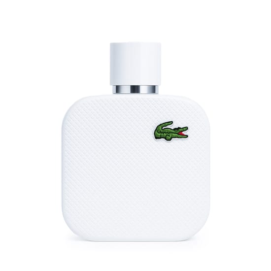 Close-up of Lacoste L.12.12 Blanc EDP bottle