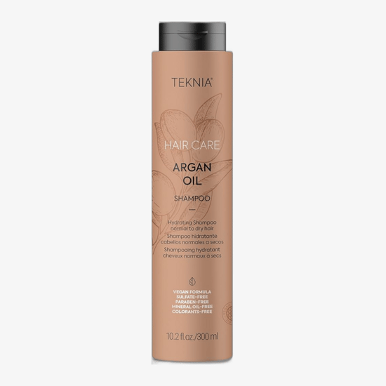 Lakme Teknia argan õli niisutava šampooni pudel
