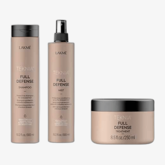 Bottle of Lakme Teknia Full Defense Treatment for hair protection