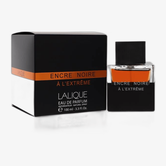 Детали упаковки Lalique Encre Noire À L'Extrême EDP Флакон Lalique Encre Noire À L'Extrême EDP в элегантном дизайне
