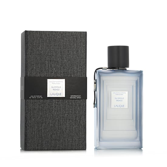 Elegant bottle of Lalique Les Compositions Parfumées Glorius Indigo EDP