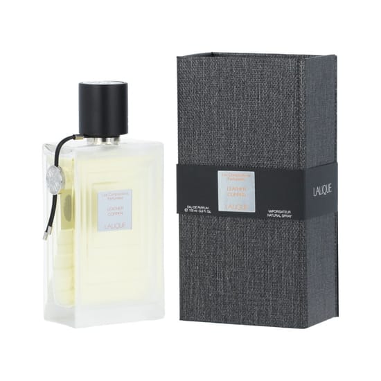 Elegant bottle of Lalique Leather Copper EDP