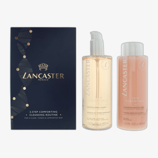 Lancaster skin essentials set displayed with products